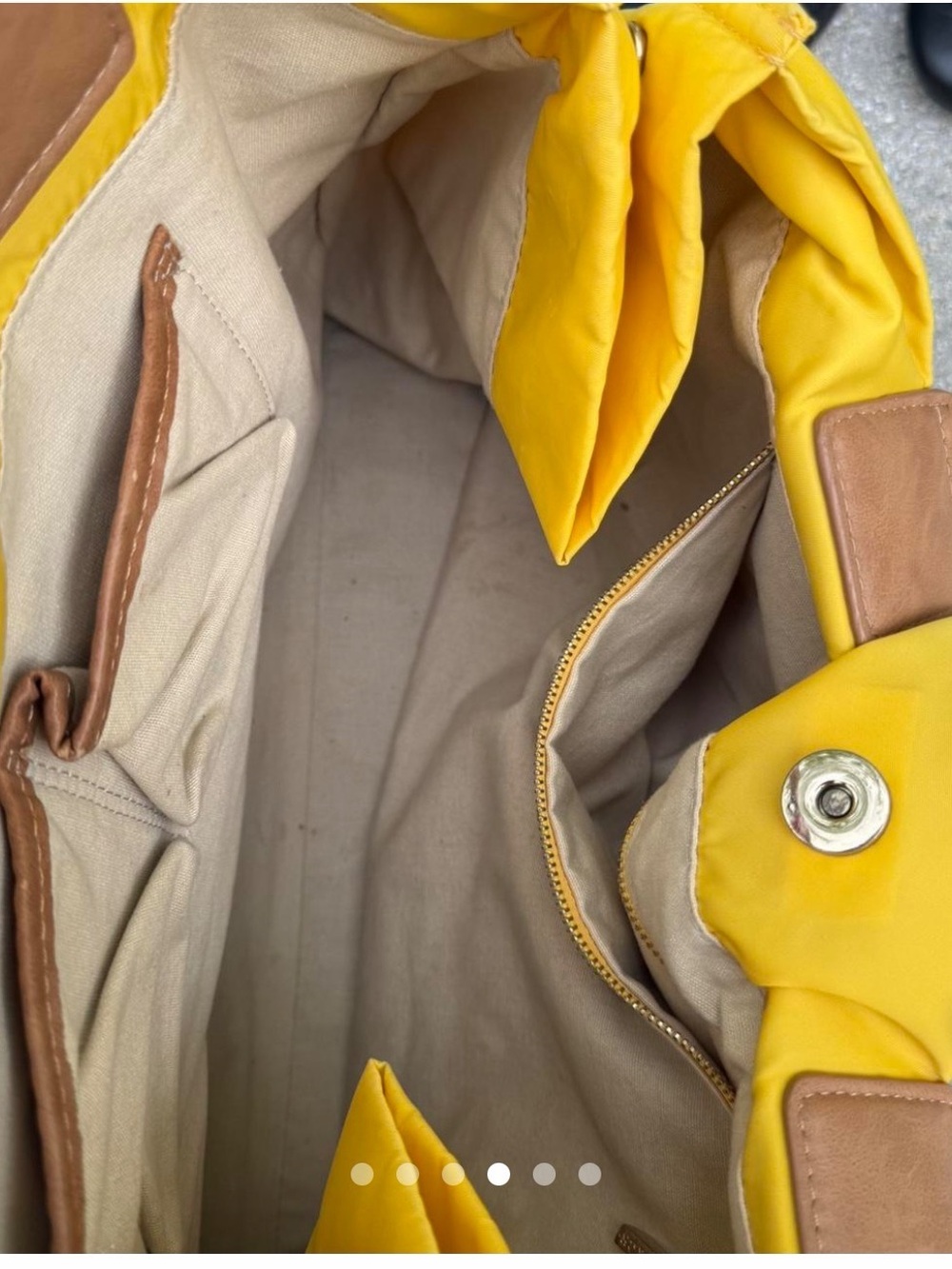 Tory Burch Bright Yellow Nylon Tote with Tan Leather Logo - Picture 4 of 4